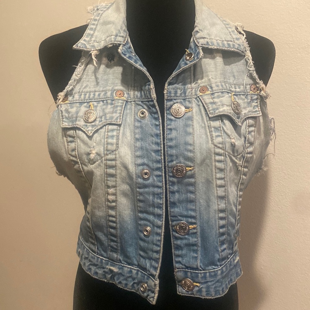 True Religion Jeans vest Coachella Boho Free People style distressed new S